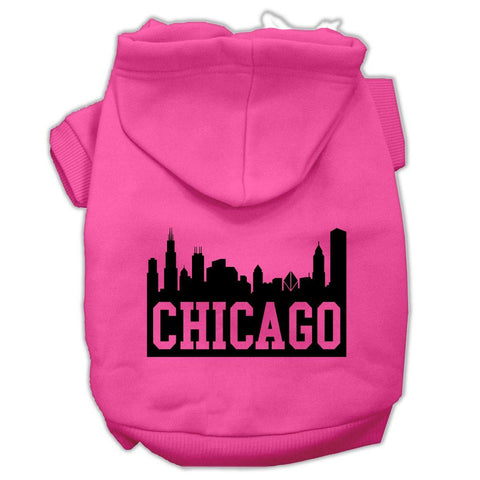 Chicago Skyline Screen Print Pet Hoodies Bright Pink Size Med (12)