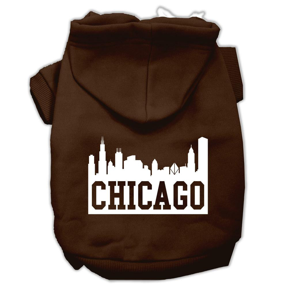 Chicago Skyline Screen Print Pet Hoodies Brown Size Med (12)