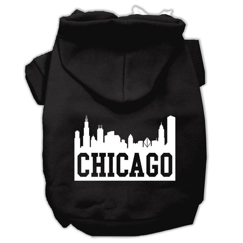 Chicago Skyline Screen Print Pet Hoodies Black Size Sm (10)