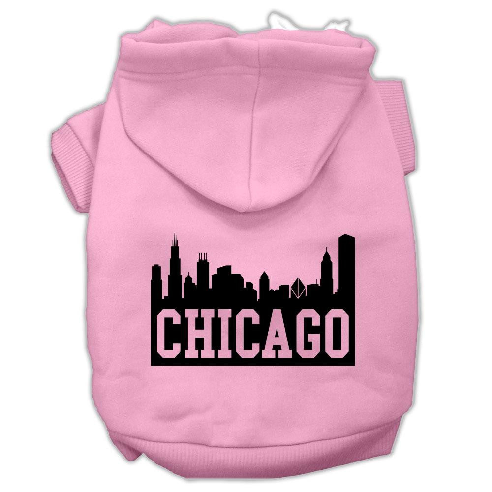 Chicago Skyline Screen Print Pet Hoodies Light Pink Size Sm (10)