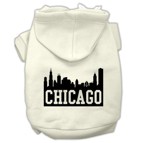 Chicago Skyline Screen Print Pet Hoodies Cream Size XS (8)