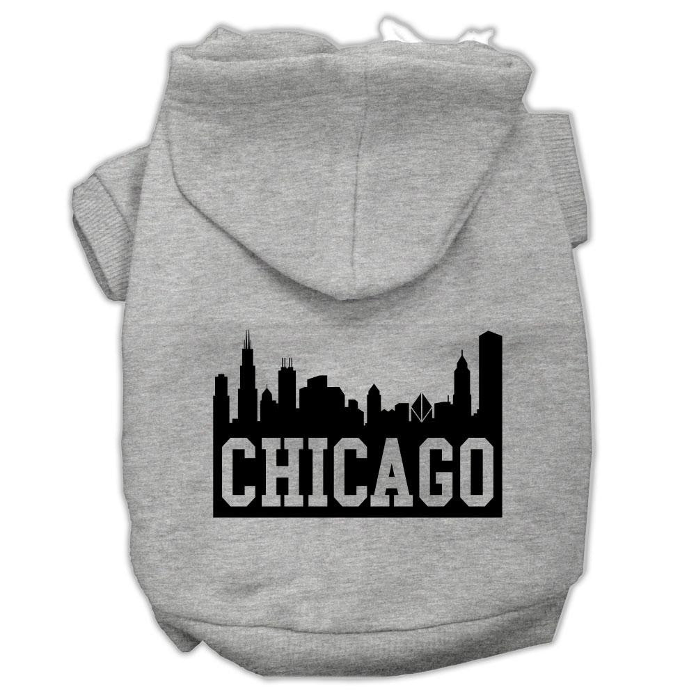 Chicago Skyline Screen Print Pet Hoodies Grey Size Xs (8)