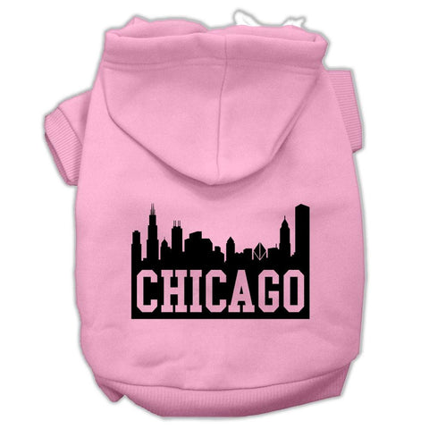 Chicago Skyline Screen Print Pet Hoodies Light Pink Size Xs (8)