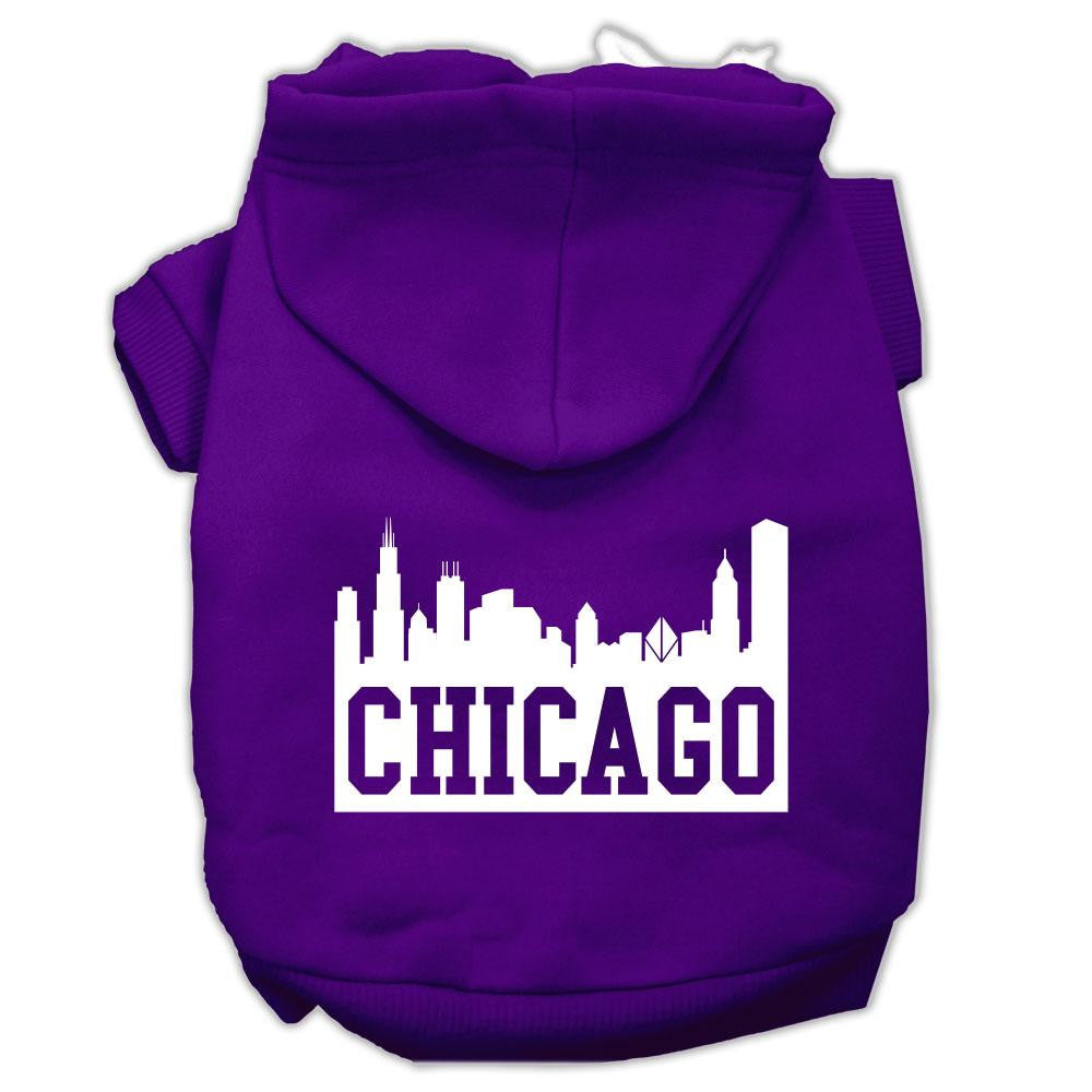 Chicago Skyline Screen Print Pet Hoodies Purple Size XS (8)