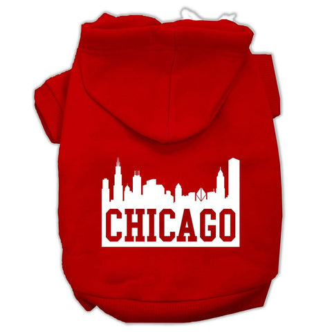 Chicago Skyline Screen Print Pet Hoodies Red Size XS (8)