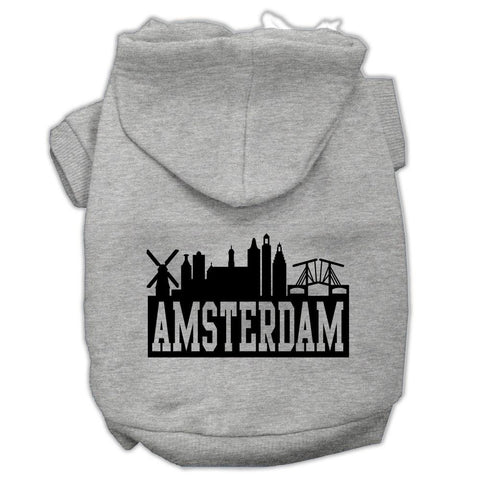 Amsterdam Skyline Screen Print Pet Hoodies Grey Size Lg (14)