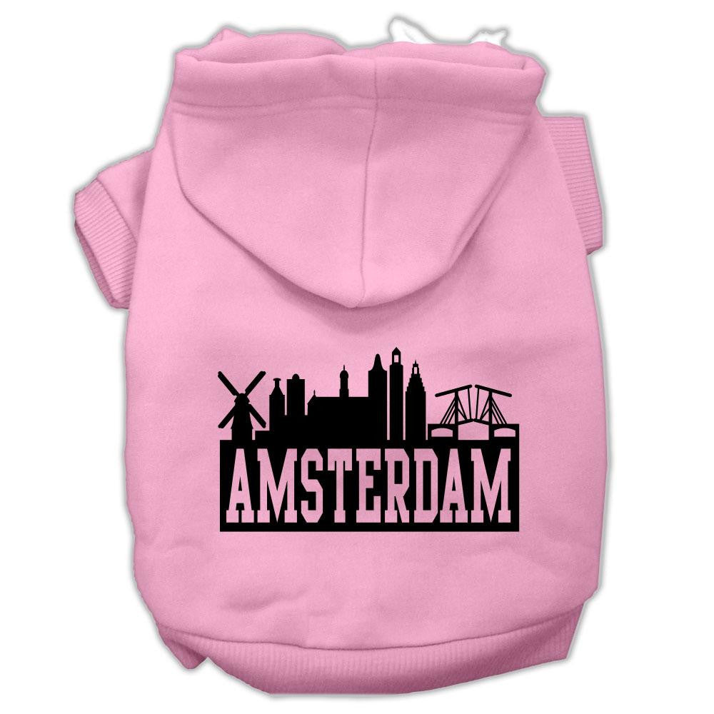 Amsterdam Skyline Screen Print Pet Hoodies Light Pink Size Lg (14)