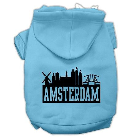 Amsterdam Skyline Screen Print Pet Hoodies Baby Blue Size Sm (10)