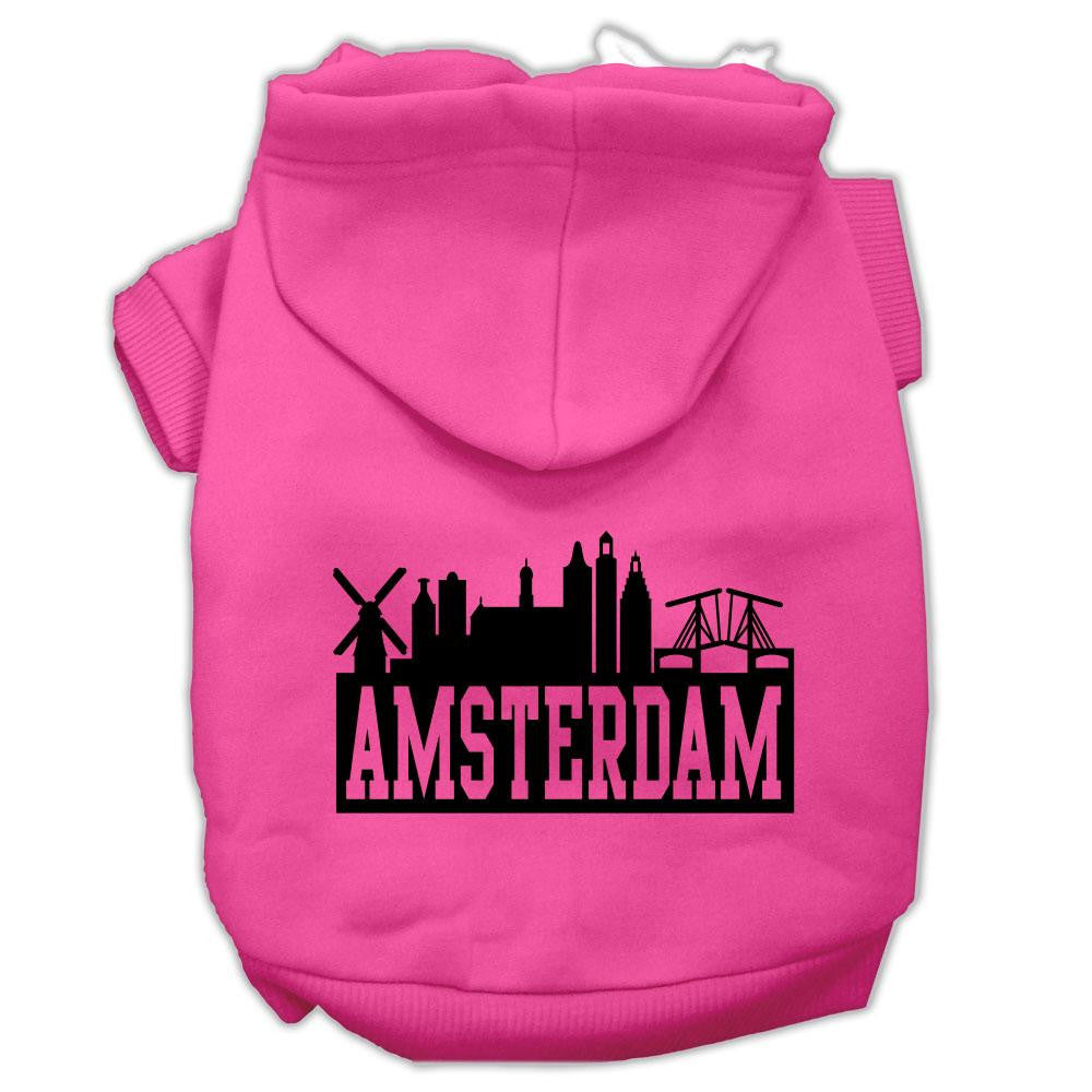 Amsterdam Skyline Screen Print Pet Hoodies Bright Pink Size Sm (10)