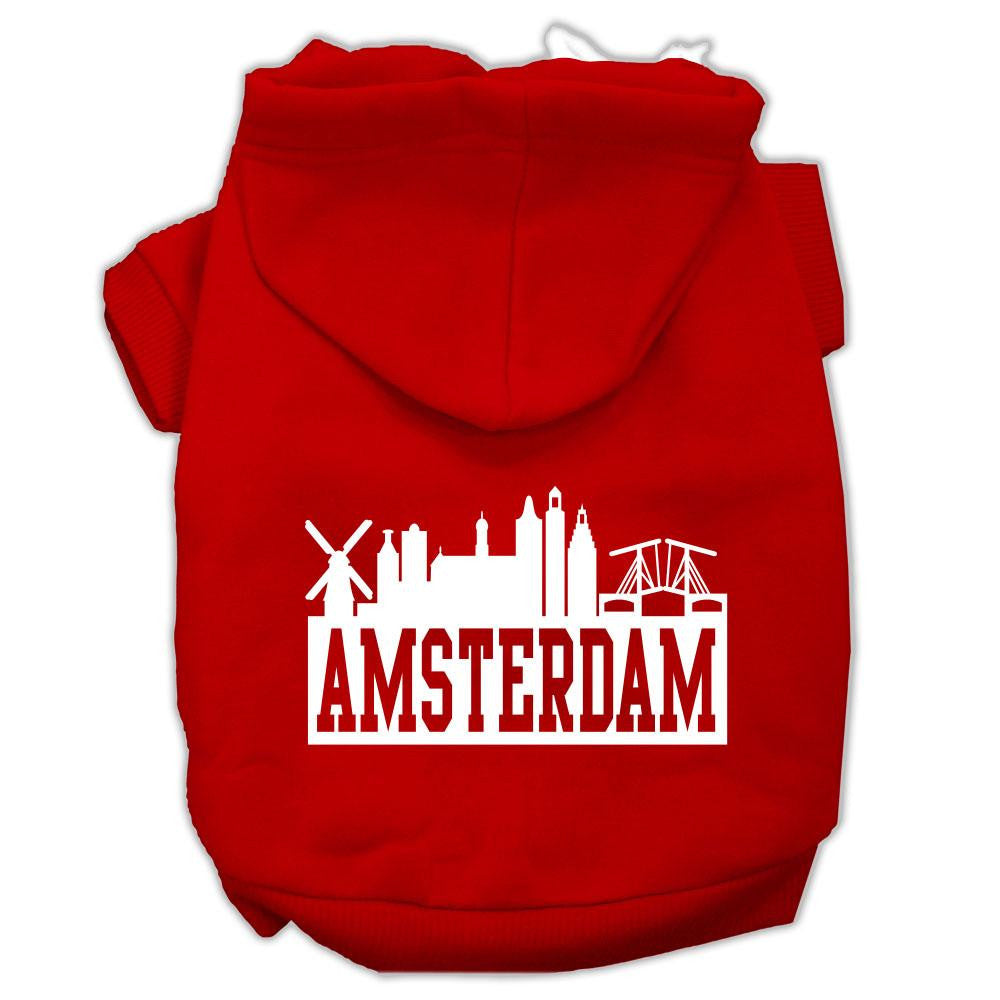 Amsterdam Skyline Screen Print Pet Hoodies Red Size XS (8)