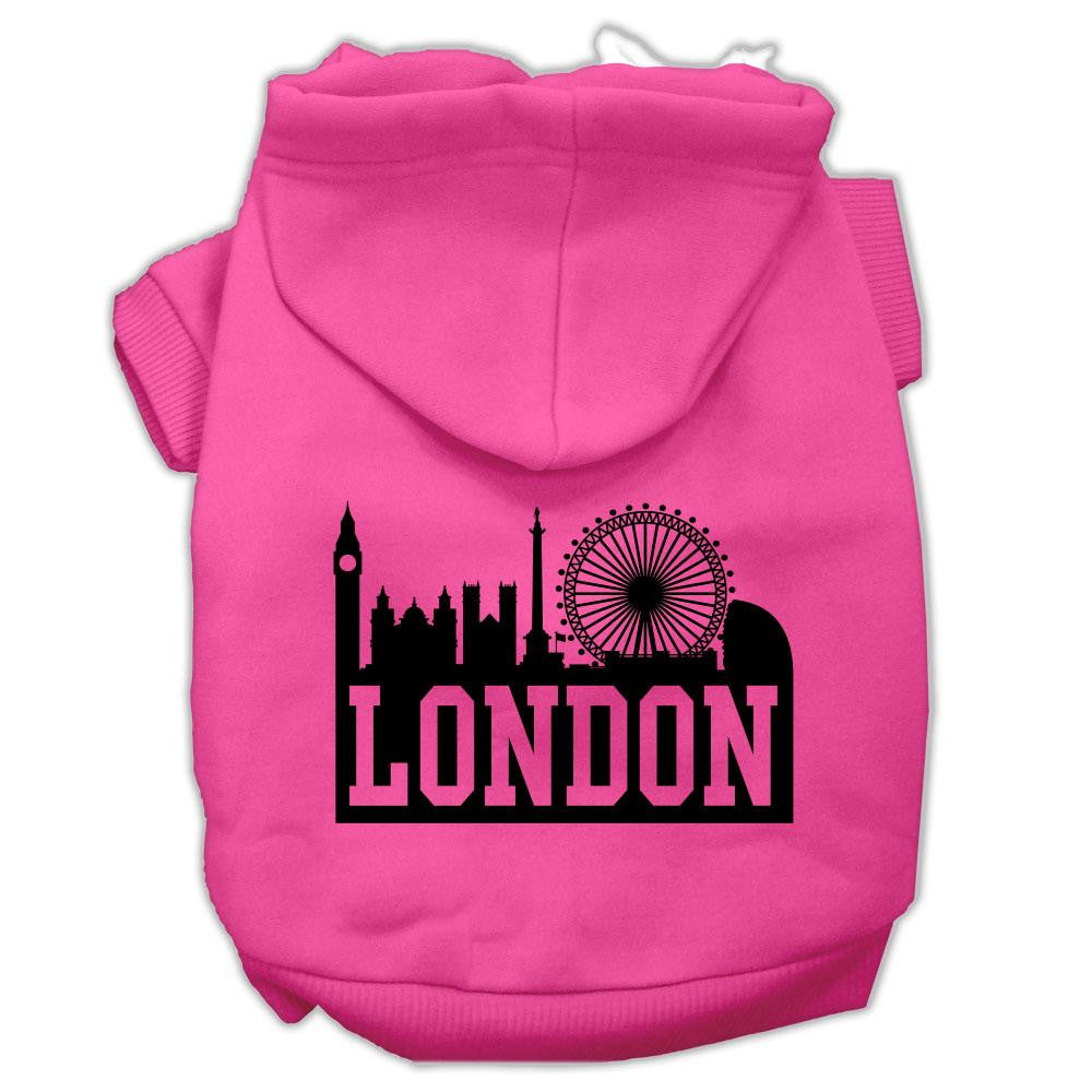 London Skyline Screen Print Pet Hoodies Bright Pink Size Lg (14)