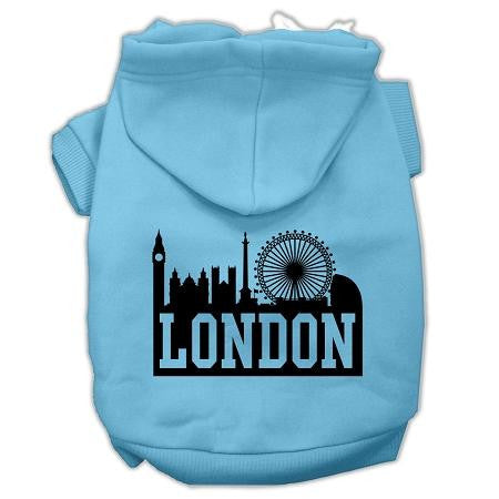 London Skyline Screen Print Pet Hoodies Baby Blue Size Xs (8)