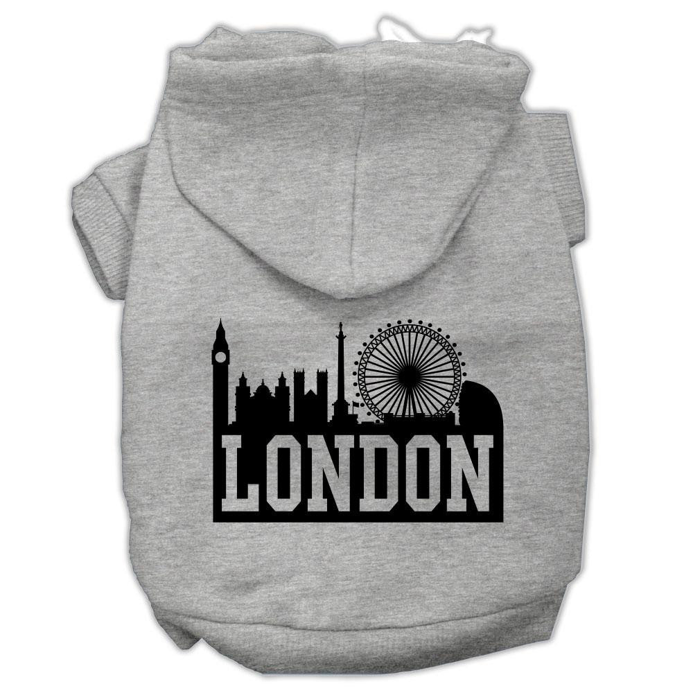 London Skyline Screen Print Pet Hoodies Grey Size Xs (8)