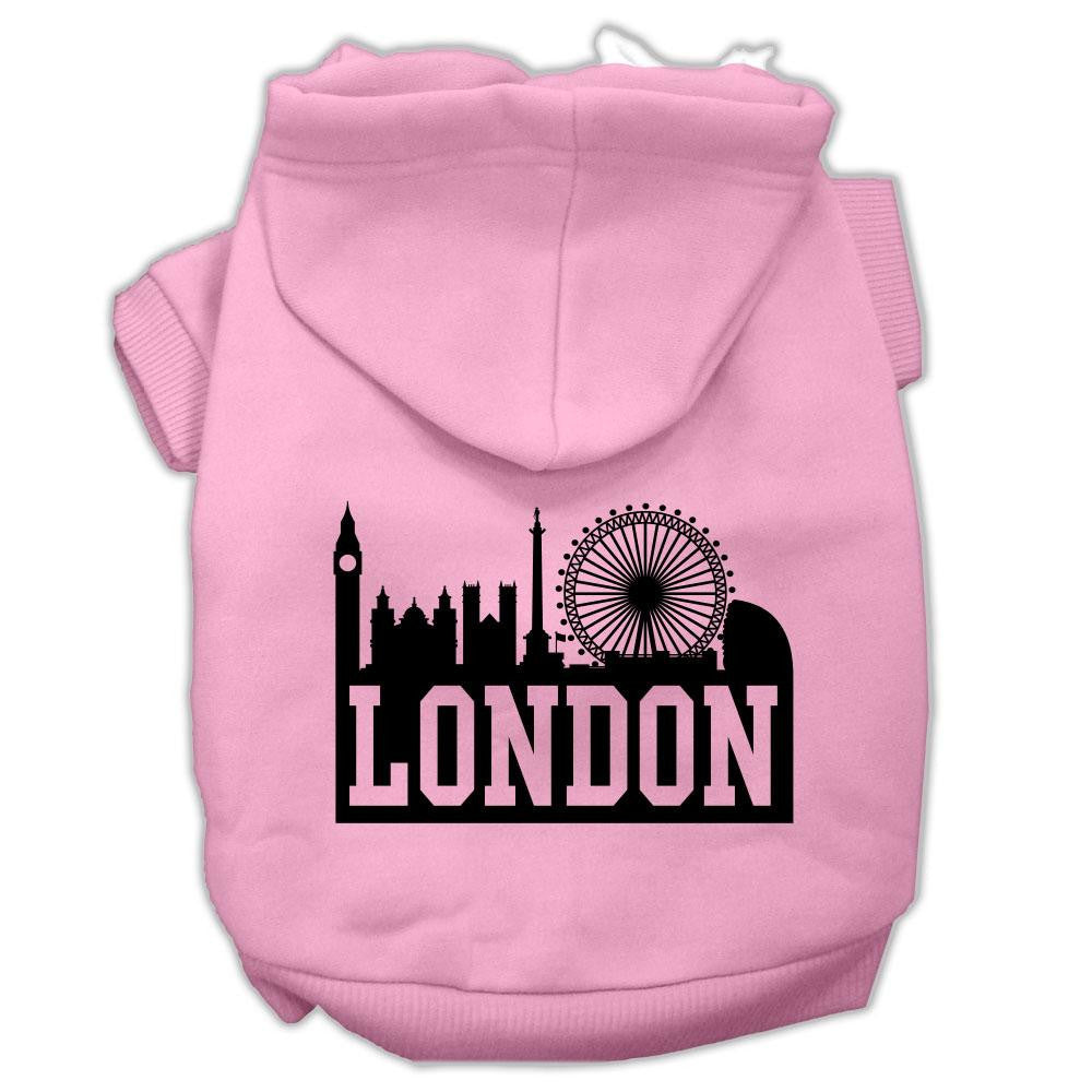 London Skyline Screen Print Pet Hoodies Light Pink Size Xs (8)