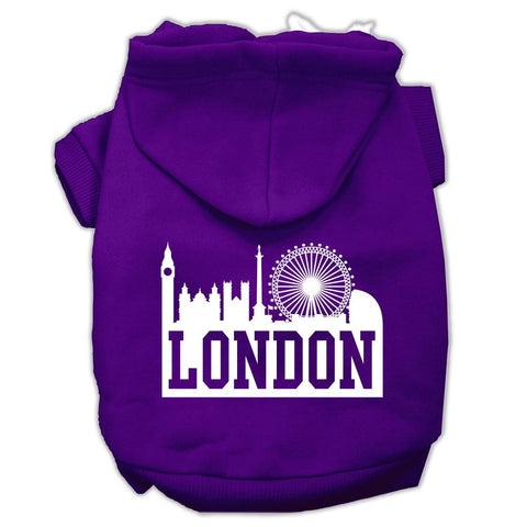 London Skyline Screen Print Pet Hoodies Purple Size XS (8)