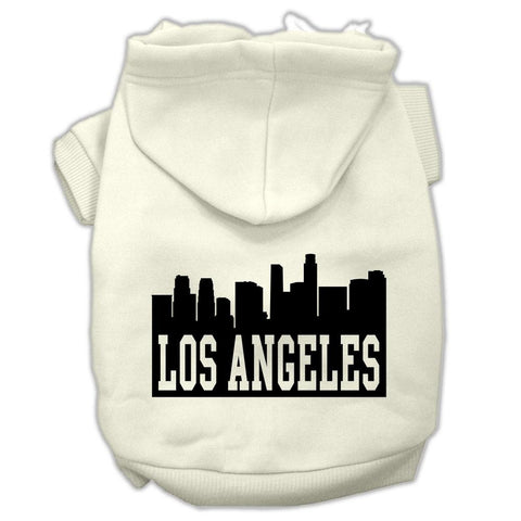 Los Angeles Skyline Screen Print Pet Hoodies Cream Size XS (8)