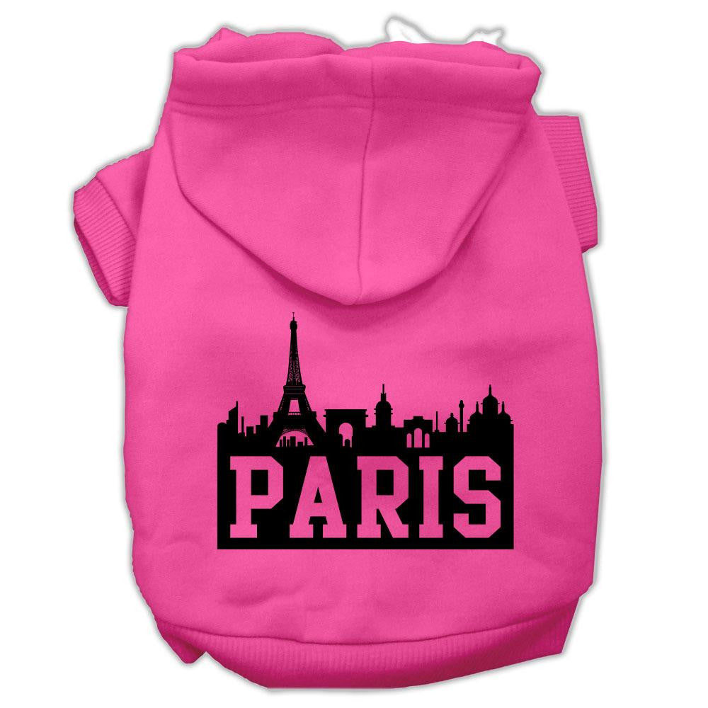 Paris Skyline Screen Print Pet Hoodies Bright Pink Size Lg (14)