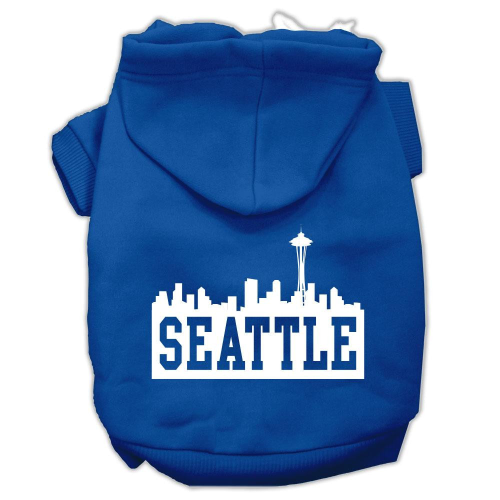 Seattle Skyline Screen Print Pet Hoodies Blue Size Lg (14)