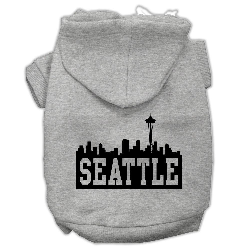 Seattle Skyline Screen Print Pet Hoodies Grey Size Lg (14)