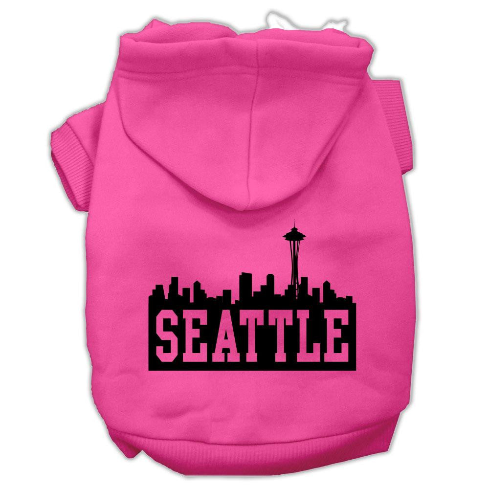 Seattle Skyline Screen Print Pet Hoodies Bright Pink Size Sm (10)