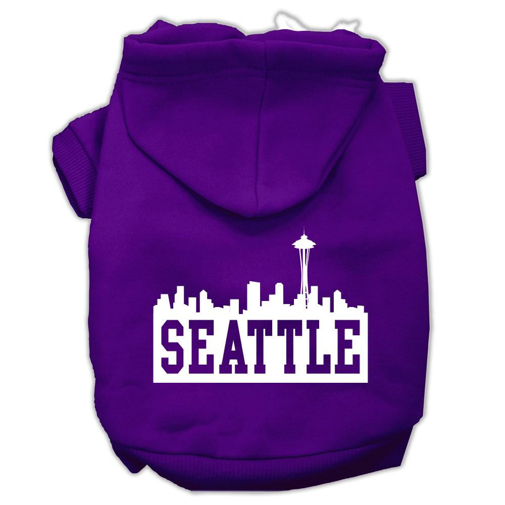 Seattle Skyline Screen Print Pet Hoodies Purple Size Sm (10)