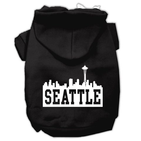 Seattle Skyline Screen Print Pet Hoodies Black Size XS (8)