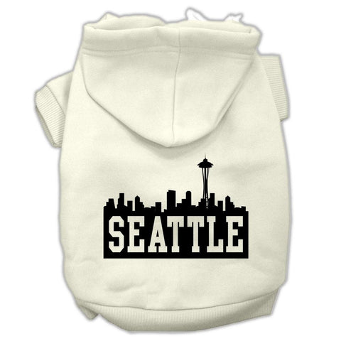 Seattle Skyline Screen Print Pet Hoodies Cream Size XS (8)