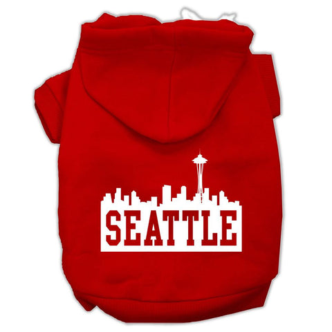 Seattle Skyline Screen Print Pet Hoodies Red Size XS (8)