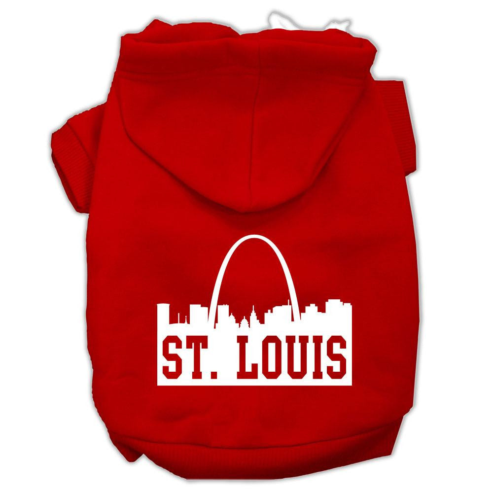 St Louis Skyline Screen Print Pet Hoodies Red Size Sm (10)