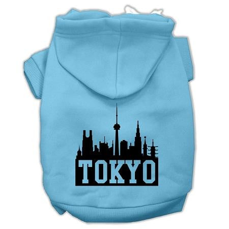 Tokyo Skyline Screen Print Pet Hoodies Baby Blue Size Xs (8)