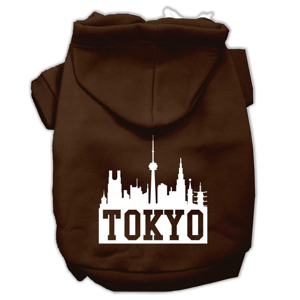 Tokyo Skyline Screen Print Pet Hoodies Brown Size XS (8)