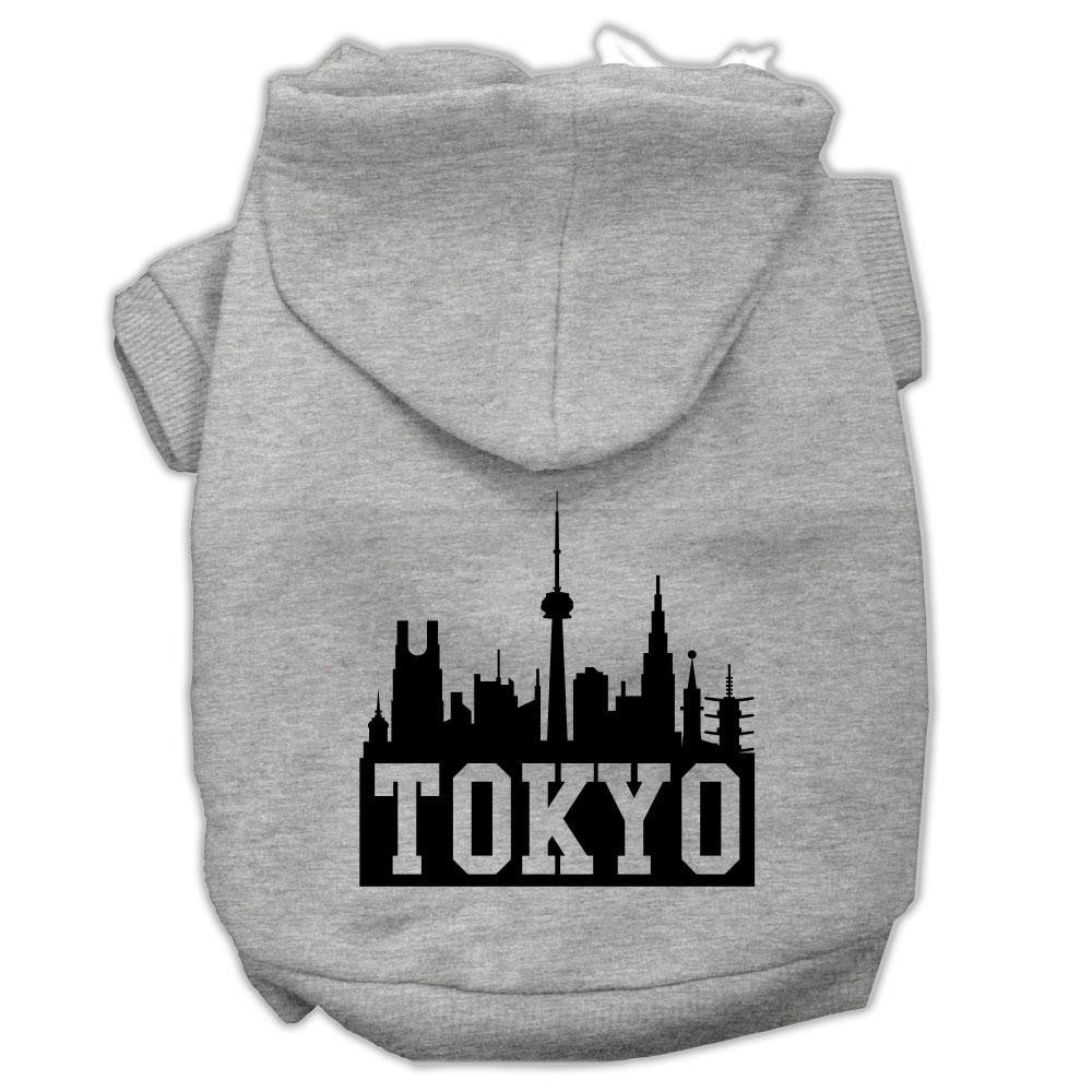 Tokyo Skyline Screen Print Pet Hoodies Grey Size Xs (8)