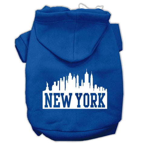 New York Skyline Screen Print Pet Hoodies Blue Size Lg (14)