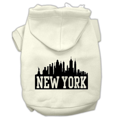 New York Skyline Screen Print Pet Hoodies Cream Size Lg (14)