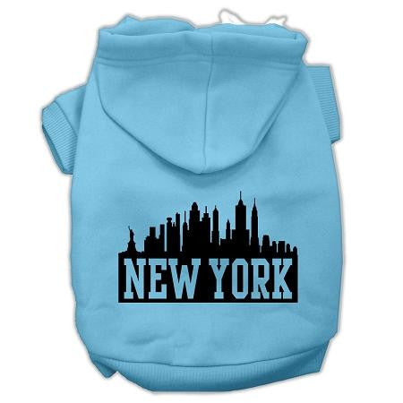 New York Skyline Screen Print Pet Hoodies Baby Blue Size Xs (8)