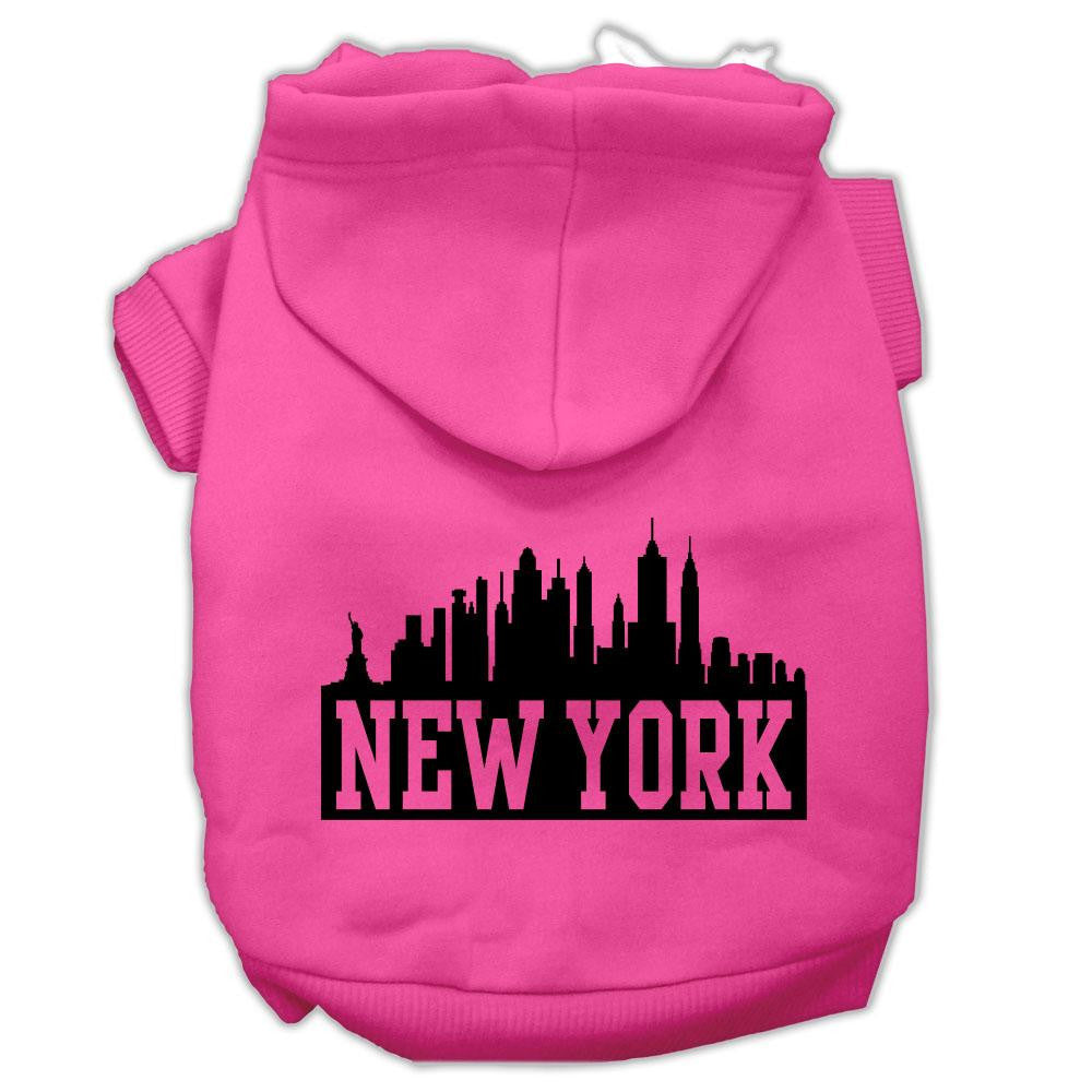 New York Skyline Screen Print Pet Hoodies Bright Pink Size XS (8)