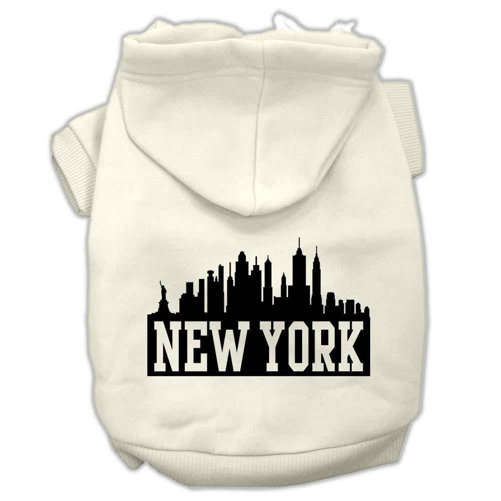 New York Skyline Screen Print Pet Hoodies Cream Size XS (8)