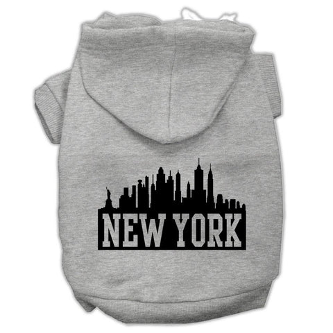 New York Skyline Screen Print Pet Hoodies Grey Size Xs (8)