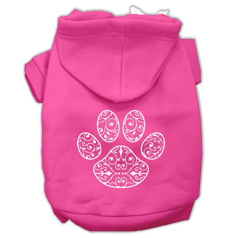 Henna Paw Screen Print Pet Hoodies Bright Pink Size Lg (14)