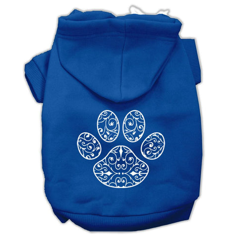 Henna Paw Screen Print Pet Hoodies Blue Size Med (12)