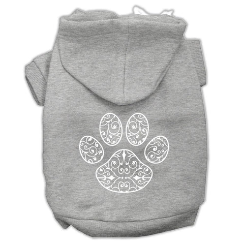 Henna Paw Screen Print Pet Hoodies Grey Size Med (12)