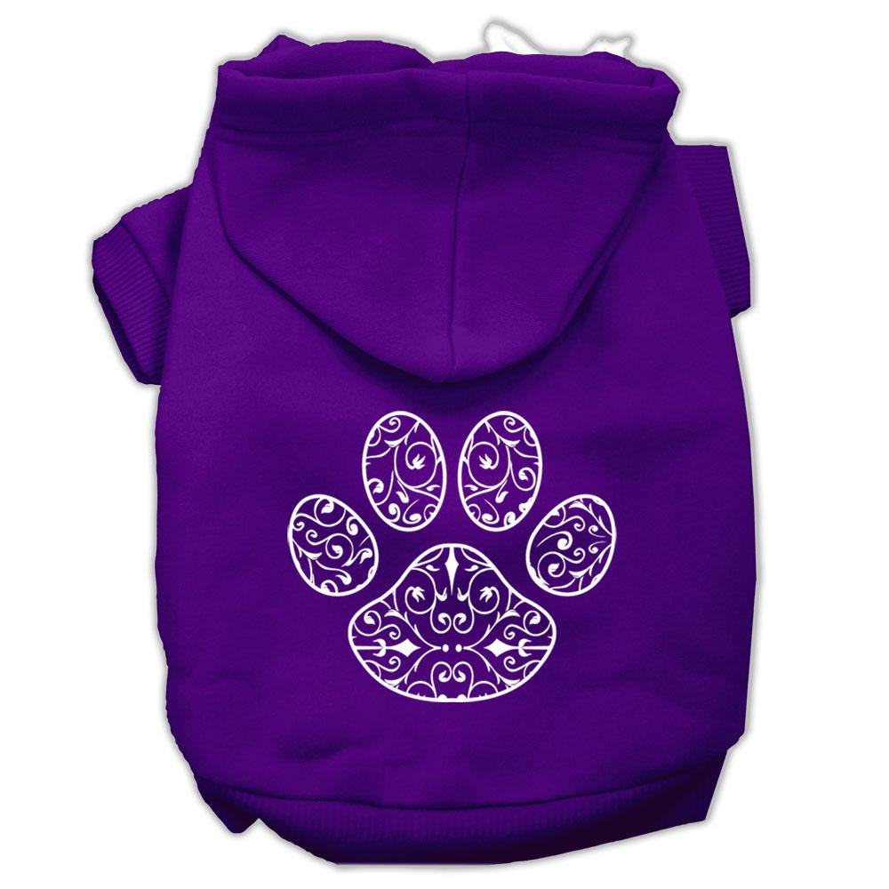 Henna Paw Screen Print Pet Hoodies Purple Size Med (12)