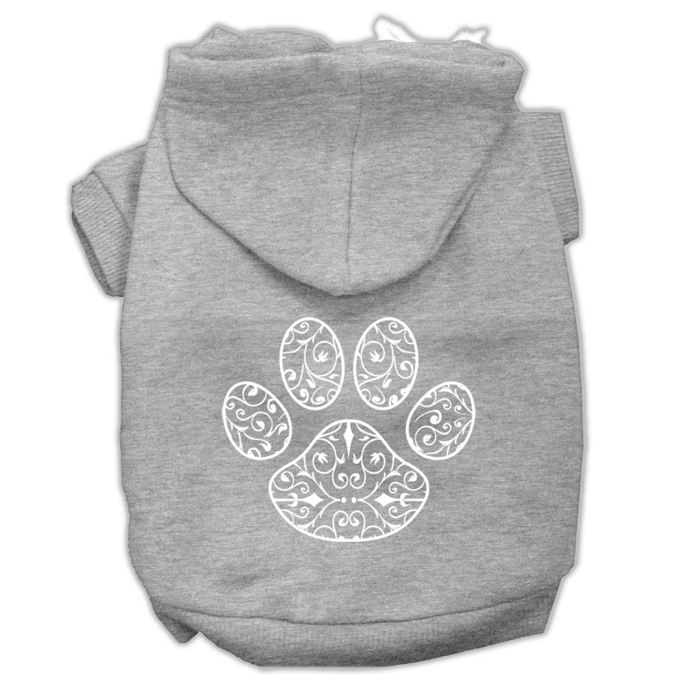 Henna Paw Screen Print Pet Hoodies Grey Size Sm (10)