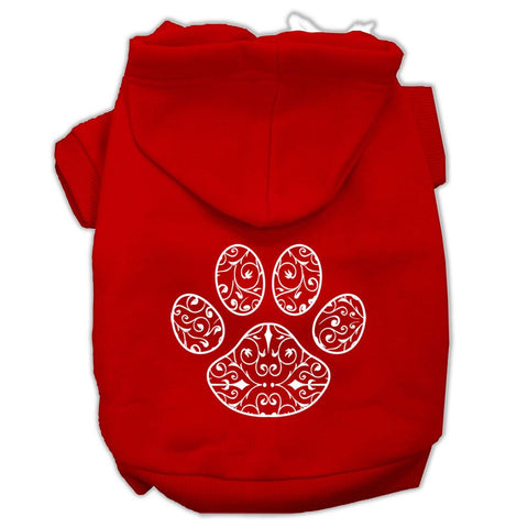 Henna Paw Screen Print Pet Hoodies Red Size XS (8)