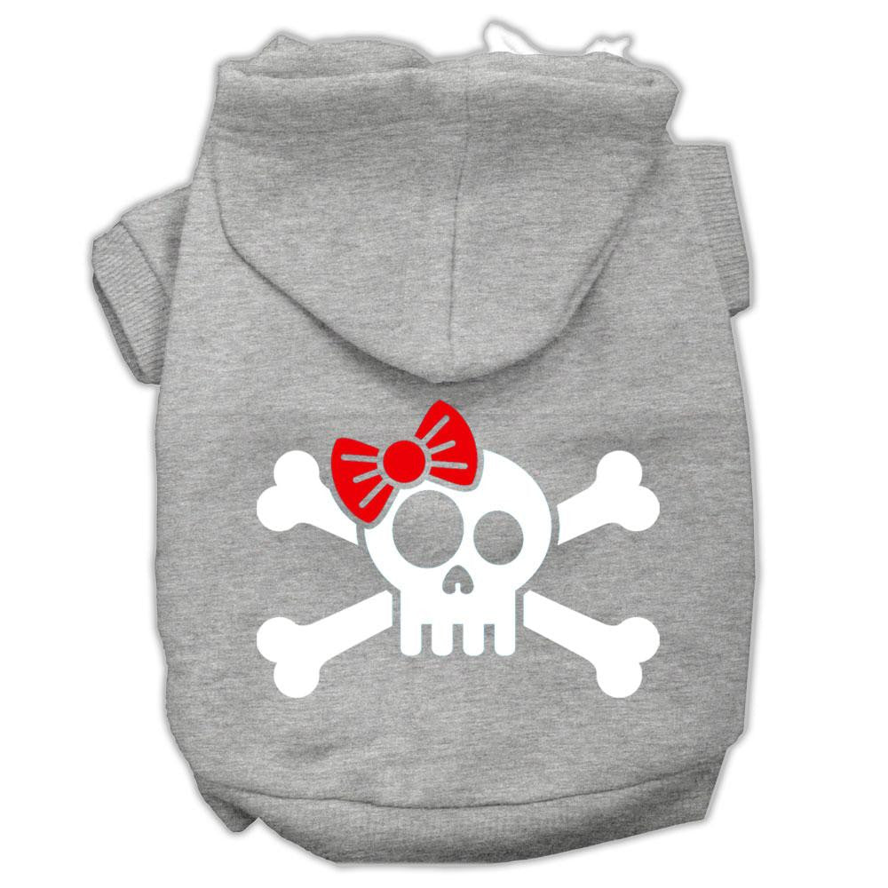 Skull Crossbone Bow Screen Print Pet Hoodies Grey Size Lg (14)