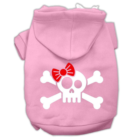 Skull Crossbone Bow Screen Print Pet Hoodies Light Pink Size Lg (14)