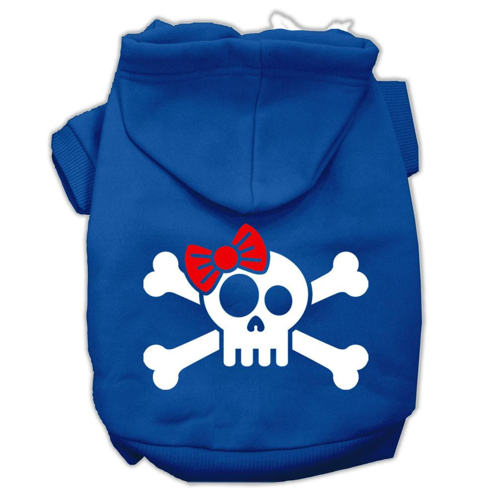 Skull Crossbone Bow Screen Print Pet Hoodies Blue Size Med (12)