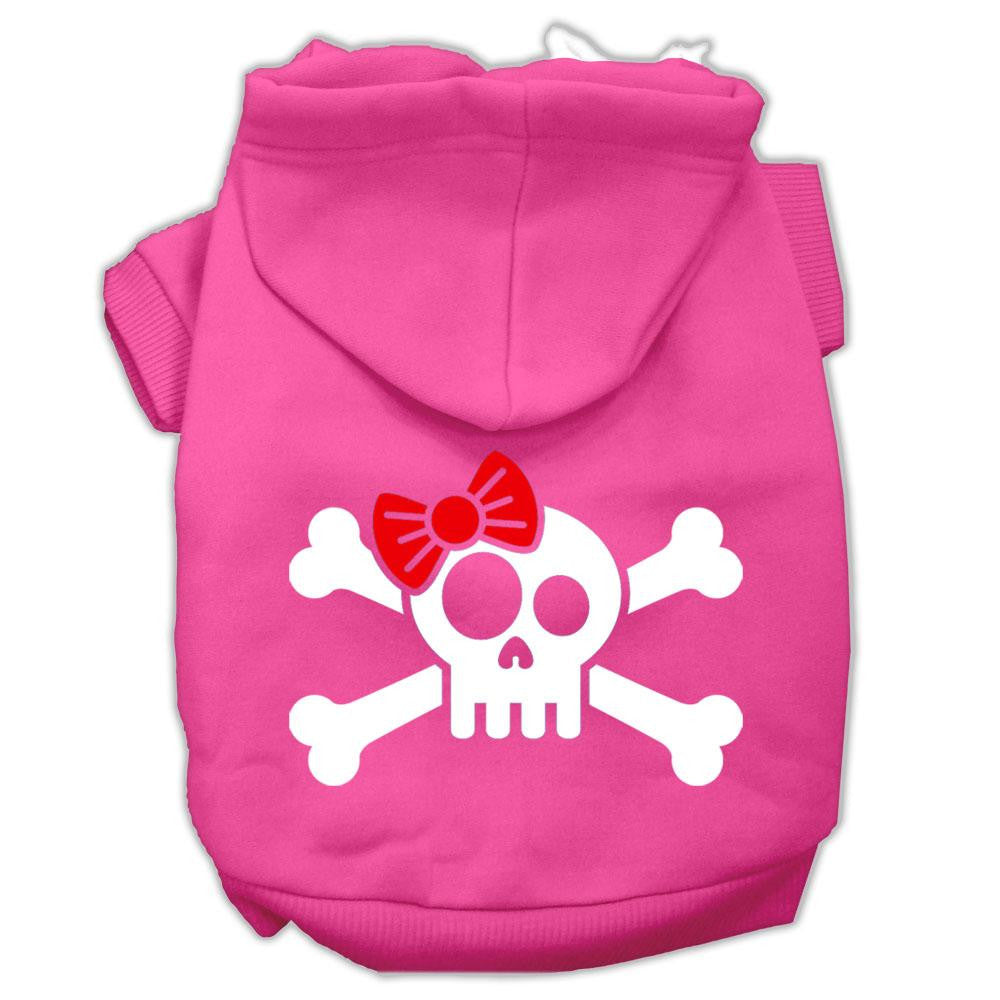 Skull Crossbone Bow Screen Print Pet Hoodies Bright Pink Size Med (12)