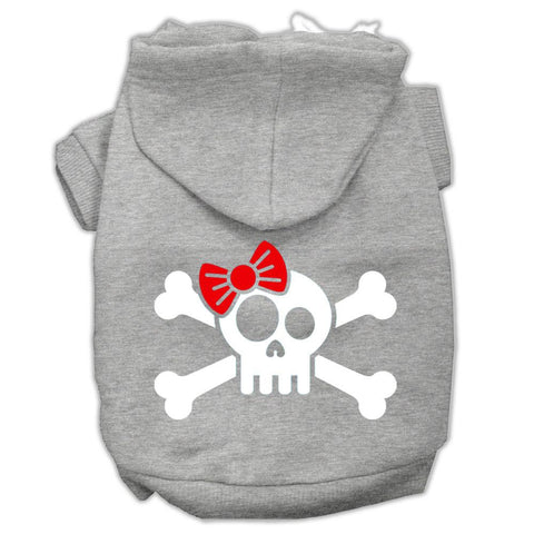 Skull Crossbone Bow Screen Print Pet Hoodies Grey Size Sm (10)