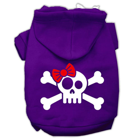 Skull Crossbone Bow Screen Print Pet Hoodies Purple Size XL (16)